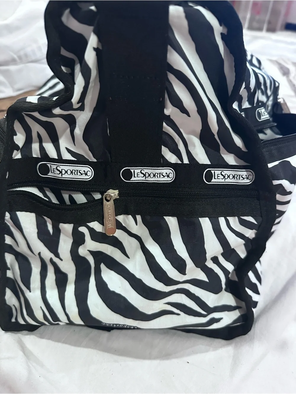Lesportsac Zebra-Print Duffel Weekender Bag in Black & White